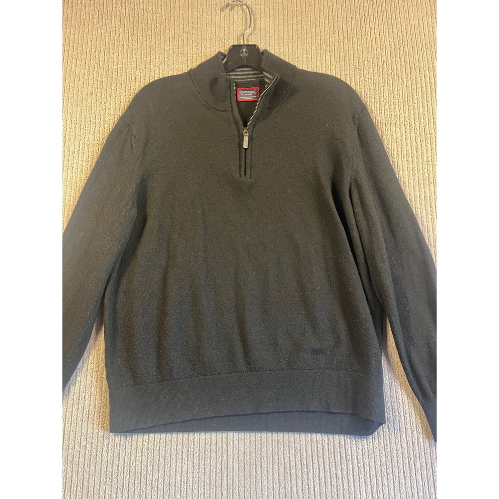 UNTUCKit Wool Sweater Mens XL Black Quarter Zip Merino EUC Pullover